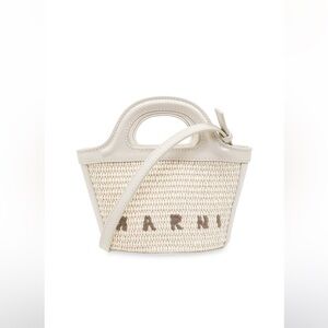 Marni Tropicalia Micro Bag in ivory leather and raffia-effect fabric